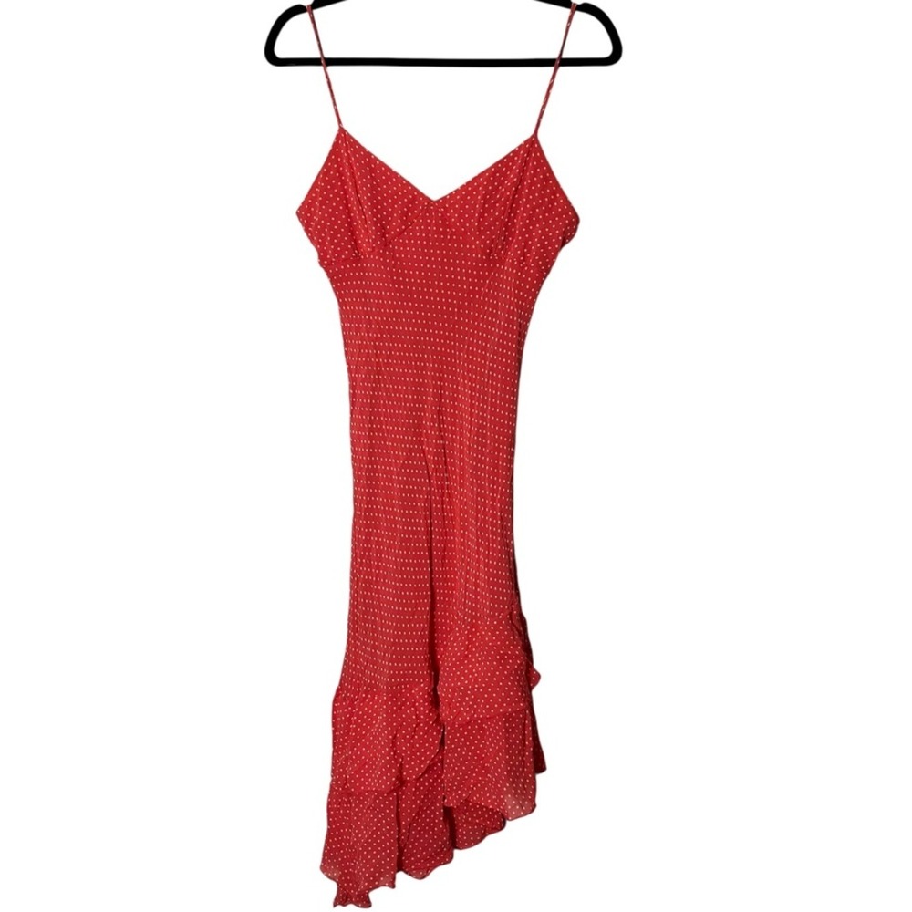 Vintage 90s Y2K LVL X Asymmetrical coral polka dot slip Dress size small